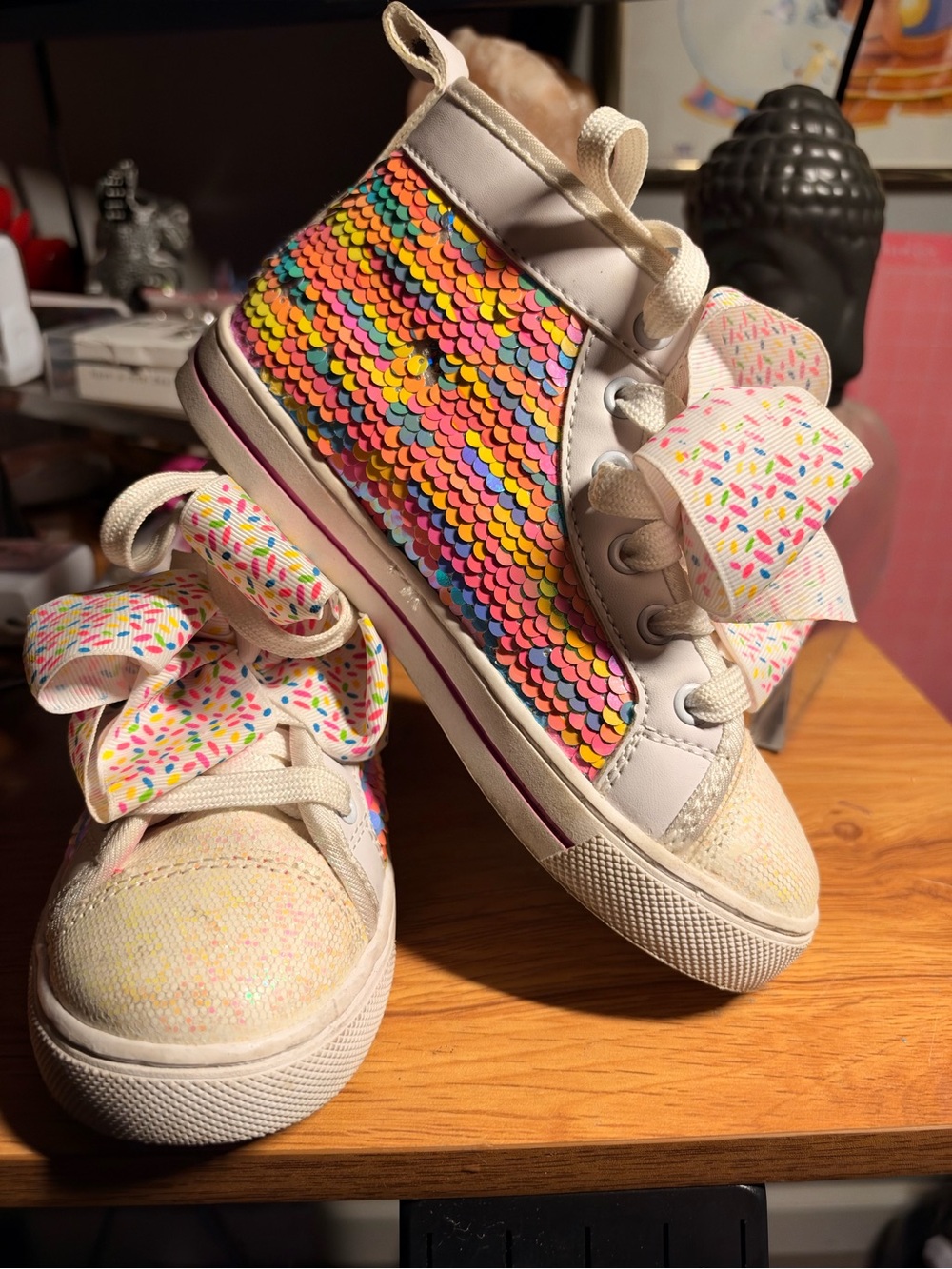 Jojos Kids High-Top Sneakers with Multicolor Sequin Panels and Confetti Bow